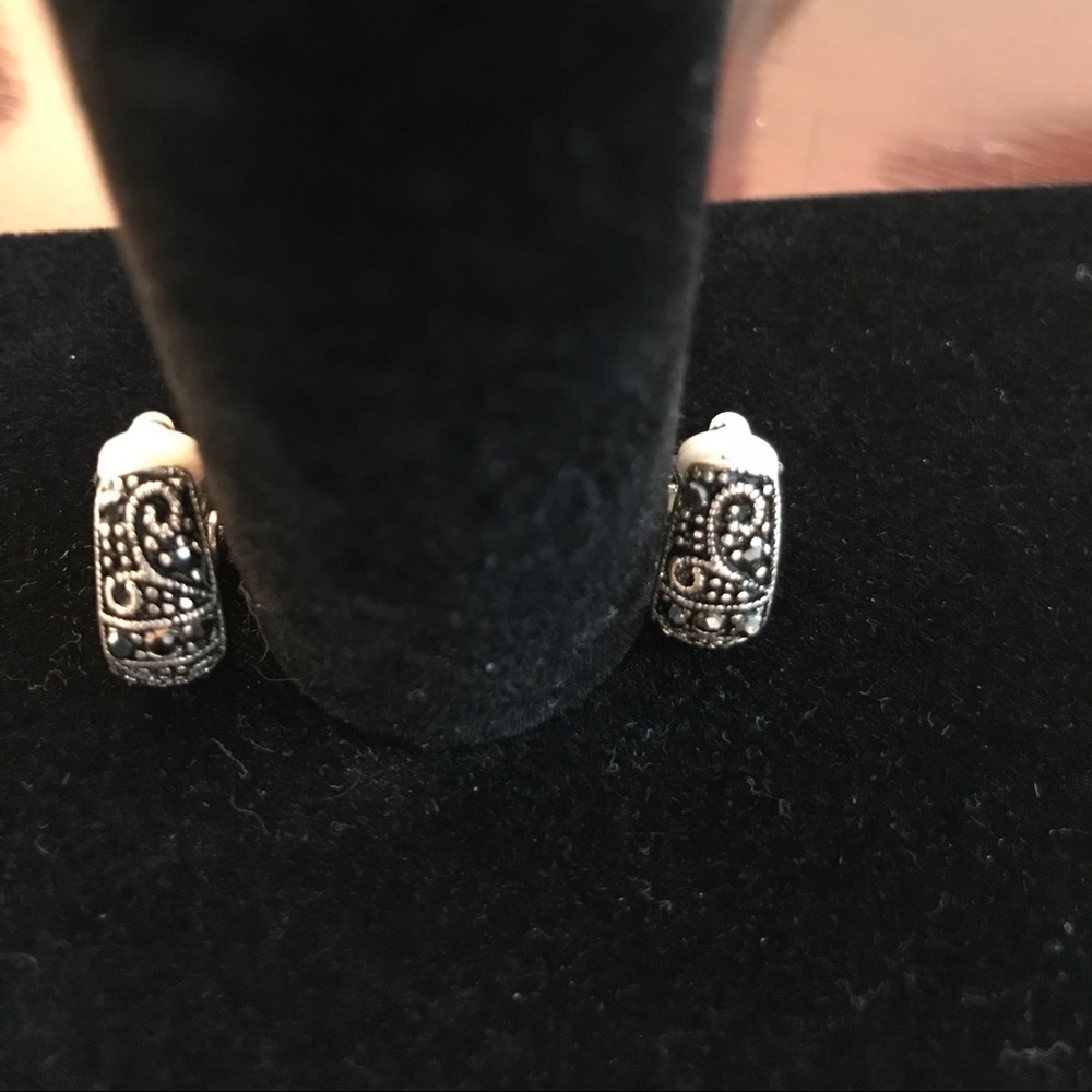 PREMIER DESIGN CLIP EARRINGS ~ HIGH STYLE, SMALL PACKAGE - SILVER/BLACK